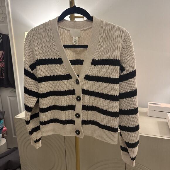 Striped V-Neck Button-Up Cardigan Sweater - Picture 1 of 3
